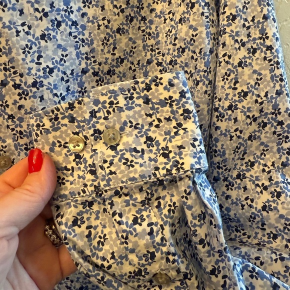 Van Heusen Flex Stretch Men’s Sz L Blue and White Casual Long Button Down Shirt - Picture 7 of 12